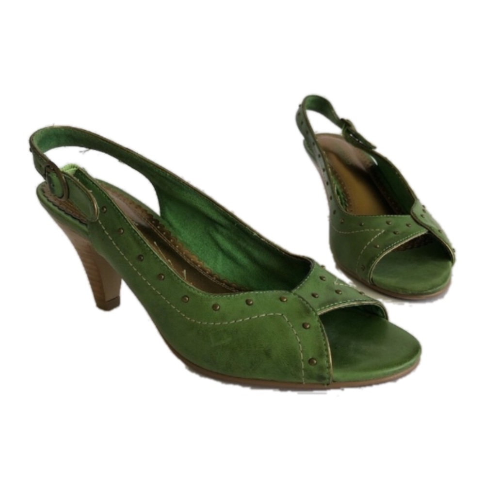 Seychelles peep toe green sling back heel 7